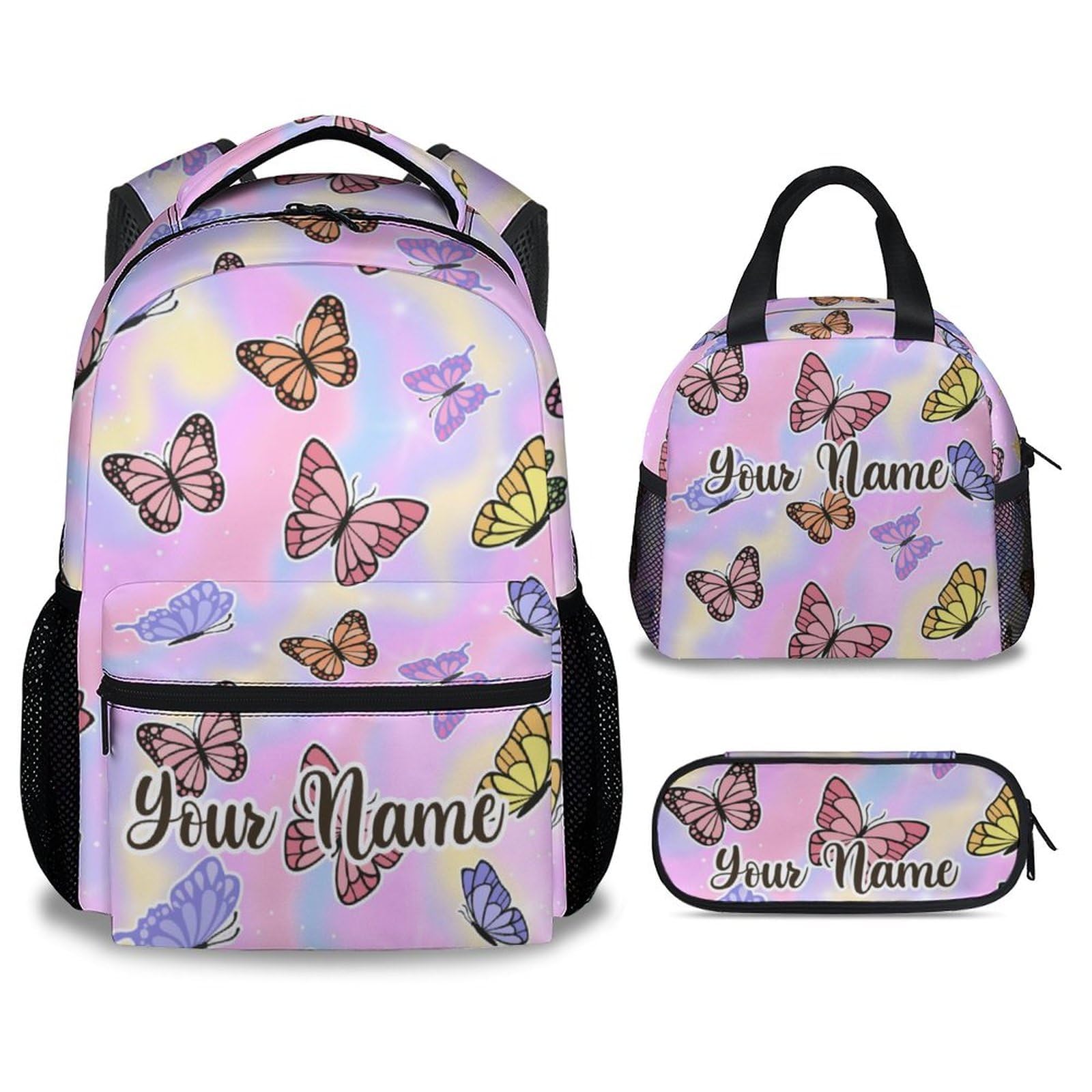 Mochila para niños para la escuela, mochila negra de 16 pulgadas para niñas, niños, bonita bolsa de libros de mariposa para primaria