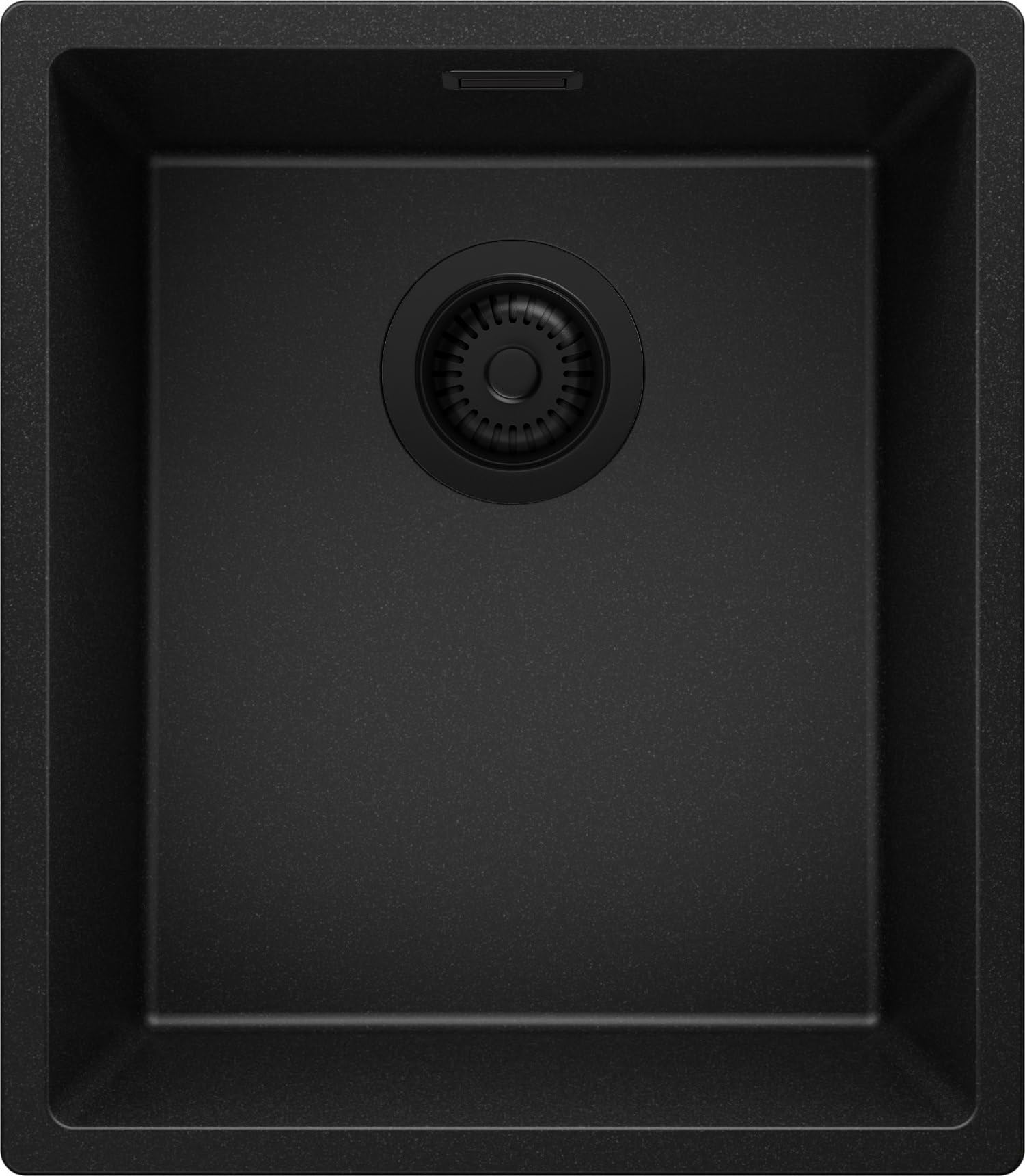 PRIMAGRAN Evier Sous Plan Tout Noir 41x47cm, Evier en Granit 1 bac + Kit de Vidage, Évier au Meuble 45cm - London S123