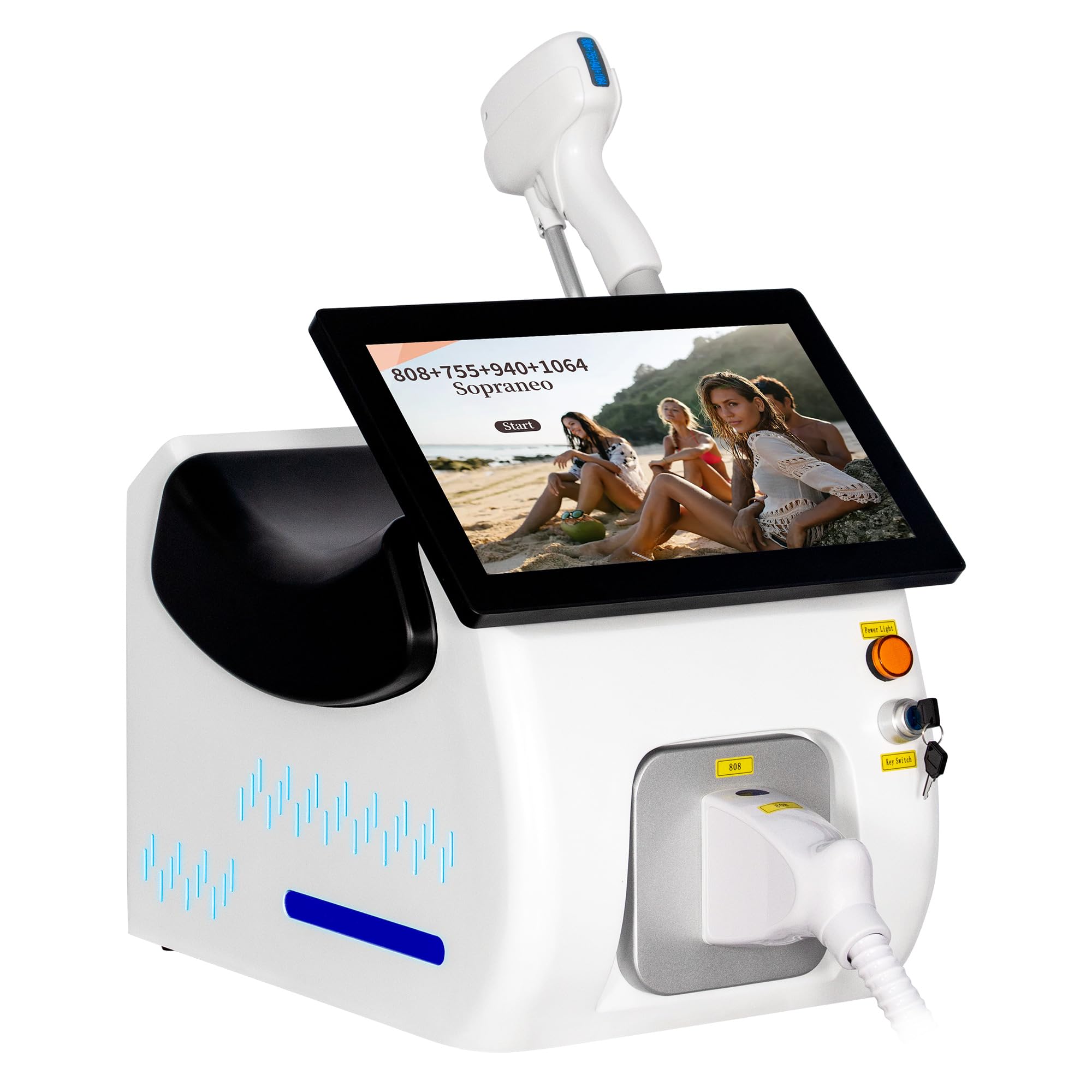 10 barre Apparecchio laser a diodi per la rimozione dei peli 755/808/940/1064 nm | Utilizzato per la depilazione di tutto il corpo sistema di raffreddamento del ghiaccio Casa e commerciale
