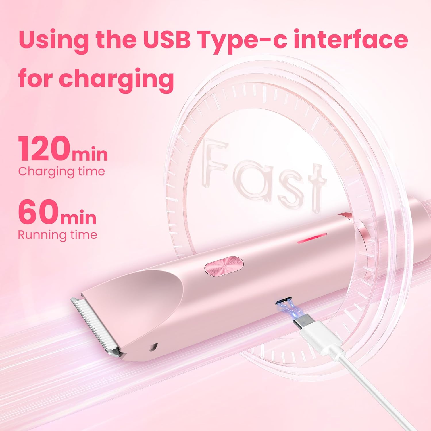 Bikini Trimmer for Women-2 in 1 Dual Head Electric Razors,USB Rechargeable Bikini Electric Shaver,IPX7 Waterproof Dry & Wet Use Body Hair Trimmer and Facial Hair Remover for Underarm Leg Body,Pink - Image 6