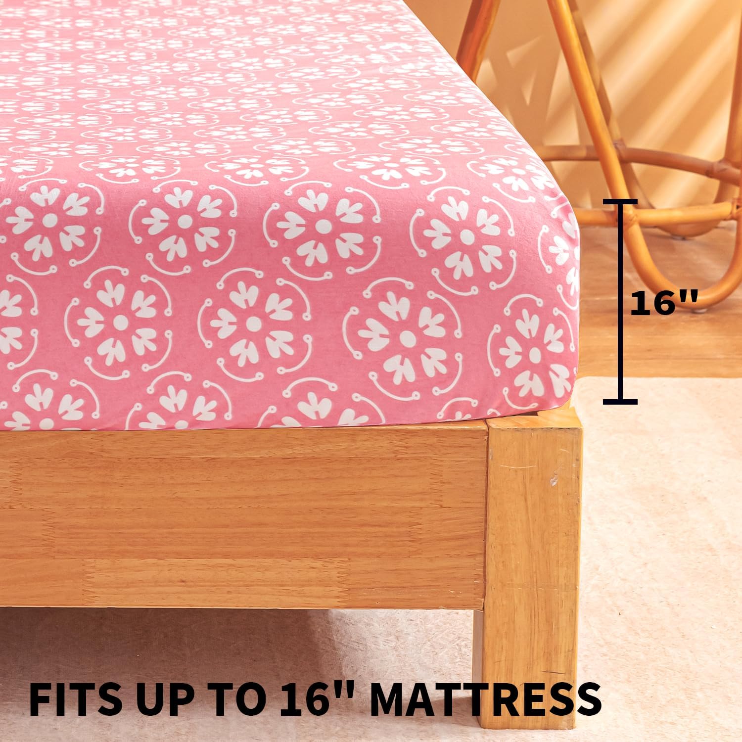 Marquess Microfiber Flannel Sheet Set - Ultra Soft Printed Bedding Collection, 16 Inches Deep Pocket, Flannel Bed Set Includes 1 Flat Sheet, 1 Fitted Sheet & 2 Pillowcases (Full, Pink Blossom)