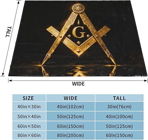 Miniatura 2 de Manta de forro polar, tamaño Queen, King, manta de franela suave compatible con masonería masónica dorada, manta de felpa mullida para todas las