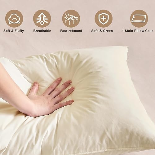 Vista 24 de BHZ Juego de 2 almohadas de plumas de ganso tamaño Queen, almohadas de cama de la colección de hotel para dormir, almohada de apoyo suave