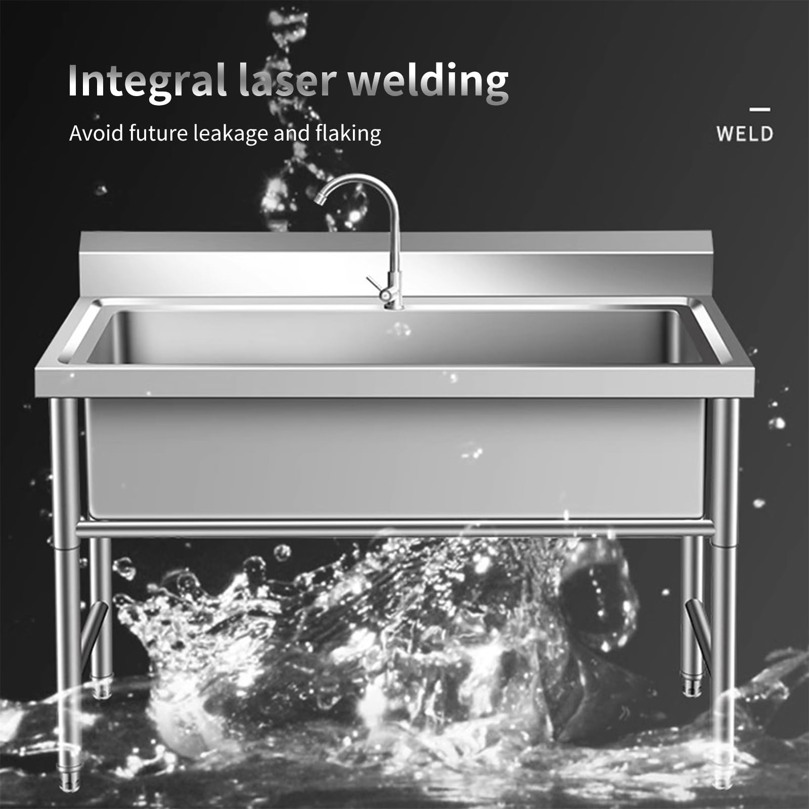 fregadero industrial de acero inoxidable de 1 compartimento,fregadero para taller, Fregadero de acero inoxidable independiente, fregadero independiente de acero inoxidable para (60*60*80cm/23.6*23.6*3