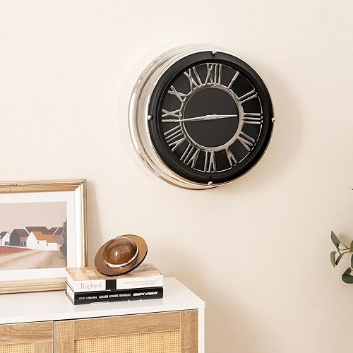 Miniatura 9 de Goplus Reloj de pared silencioso, reloj moderno sin tictac con números romanos y marco de aluminio plateado, fácil de leer, relojes de pared grandes
