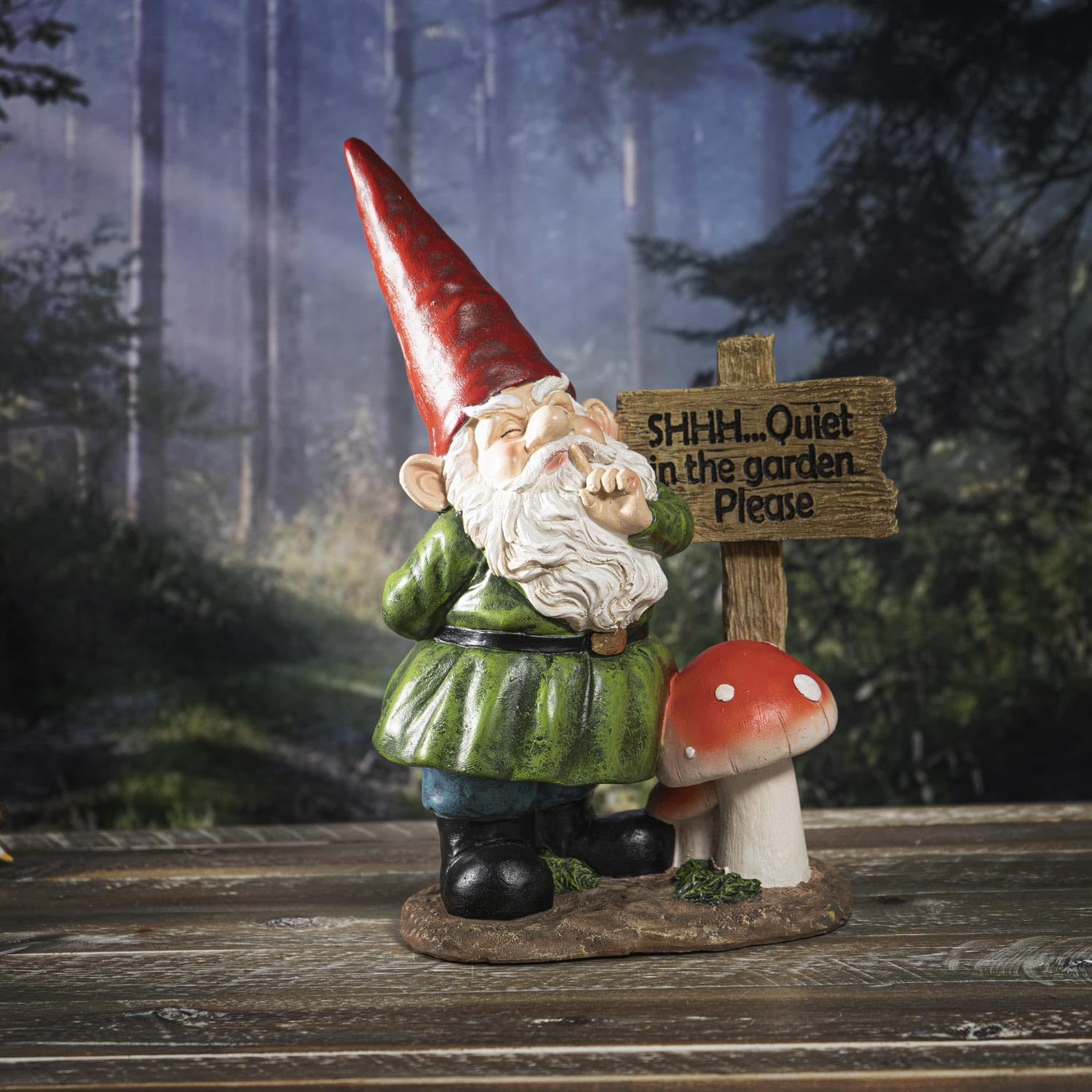 Garden Gnome with Shh-Quiet Sign Resin Figurine