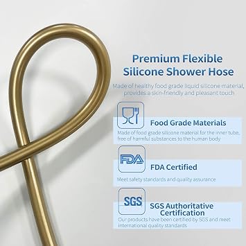 TRIPHIL Kink-free Silicone Shower Hose, 59 Extra Long Flexible RV Handheld Shower Head Hose Replacement with Brass Insert and Nut, Premium Anti-Explosion Brushed Gold