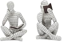 Brighomrom Set of 2 Reading Thinker Sculptures - Abstract Resin Book Lover Statues for Bookshelf, Desk, Living Room Decor