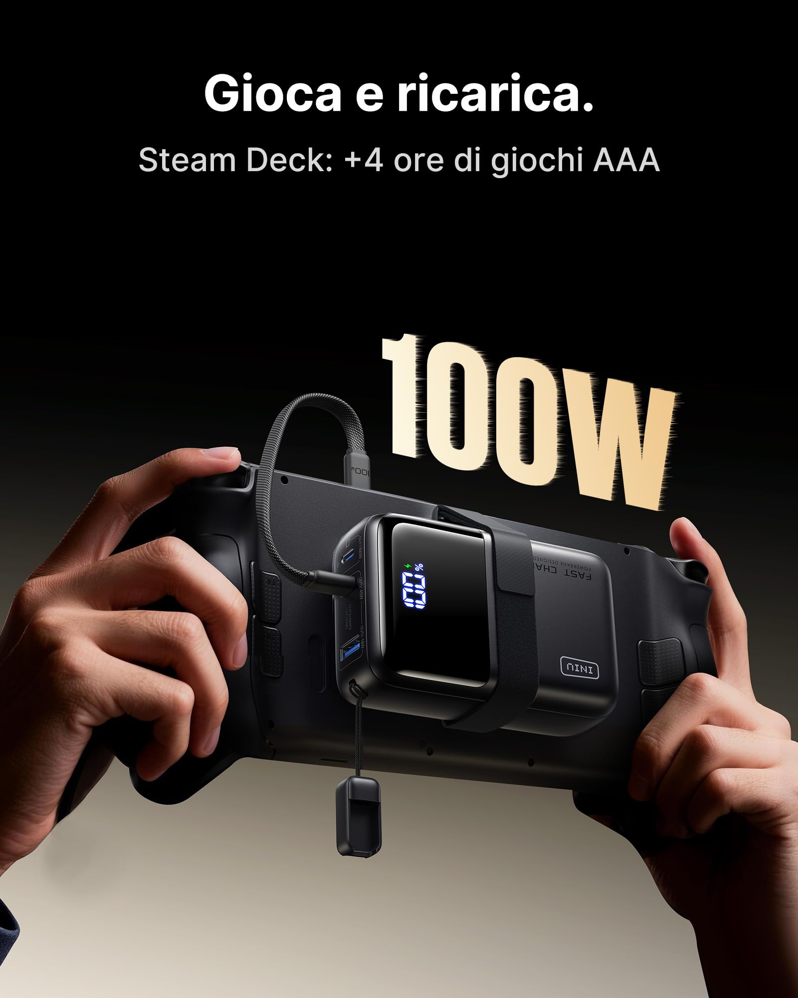 INIU 100W Laptop Power Bank, Piccolo 25000mAh Alta Capacità USB-C Powerbank | 100W USB-C Ricarica Rapida Caricatore Portatile per MacBook Pro, Steam Deck, iPhone 17 16 15 Pro, Samsung S22, iPad Pro ecc