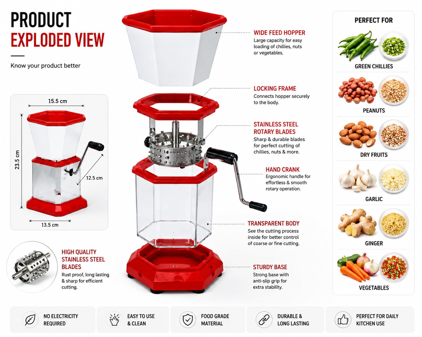 Red Manual Food Chopper - Fast & Easy Prep -7
