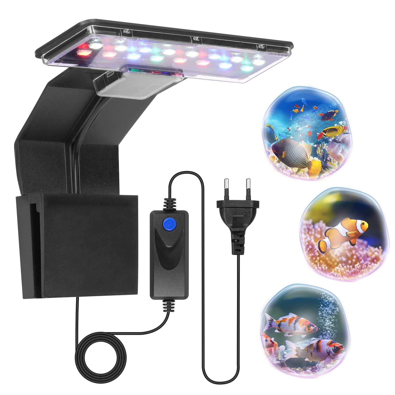 Luce per Acquario LED 9W 16 LED Mini Lampada Clip 6mm Nero