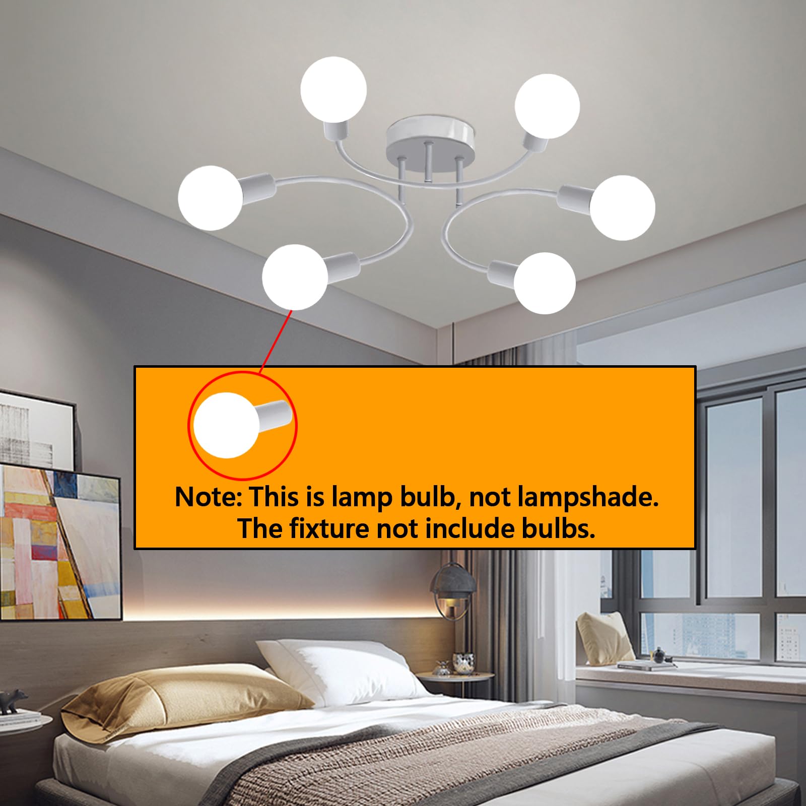 Lampadario Soggiorno Industriale,6 Luci Plafoniera Soffitto Vintage E27,Lampada da Soffitto Bianco, Plafoniera Sputnik per Camera da Letto, Soggiorno, Cucina.Diametro 70CM(Senza Lampadina)