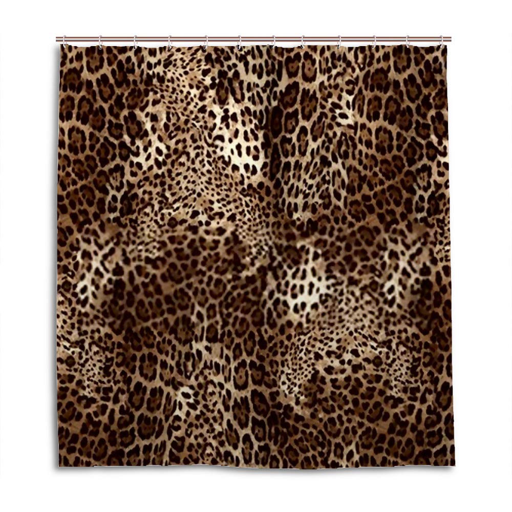 Rideau de douche imperméable motif léopard avec 12 crochets