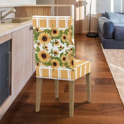 Miniatura 7 de Rnyleeg Fall Autumn Seat Covers for Dining Chairs Set of 4 Sunflower Themed Stretch Dining Chair Covers Soft Comfy Chair Slipcovers for Cocktail