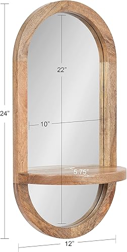 Miniatura 5 de Kate and Laurel Hutton Espejo cápsula enmarcado de madera con estante 12 x 24 pulgadas natural