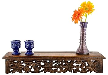 WOODENCLAVE Solid Wood Floral Design Wall Mounted Floating Shelf Wooden Wall Brackets Shelves Set for Home Living Room Decor - (Antique Finish Brown)
