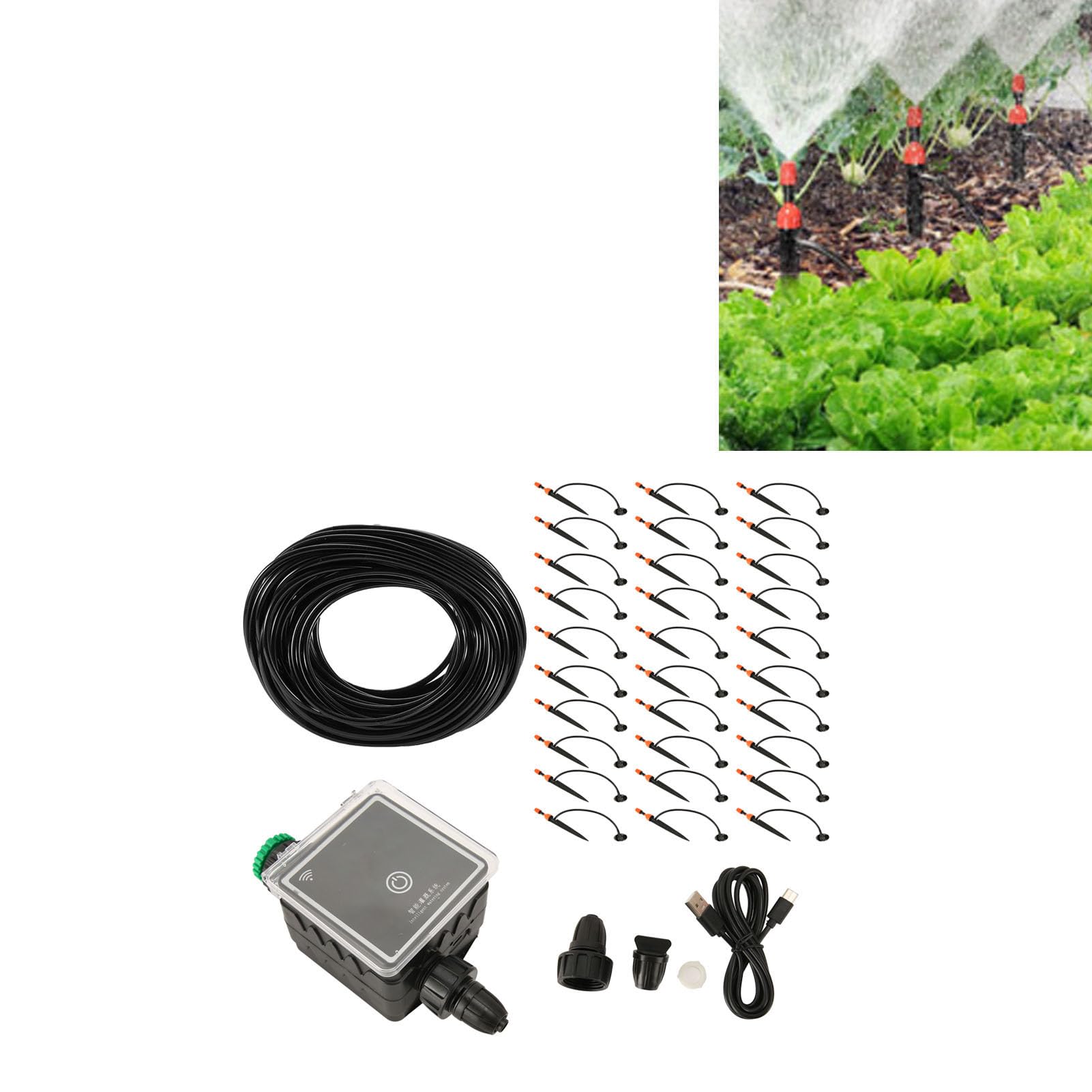 Zestaw do Nawadniania Roślin do Podlewania, Regulowany USB 5 V Oszczędny System Nawadniania ABS Zestaw do Systemu Nawadniania Pilot WiFi z Zegarem Nawadniania na Balkon (30 m /