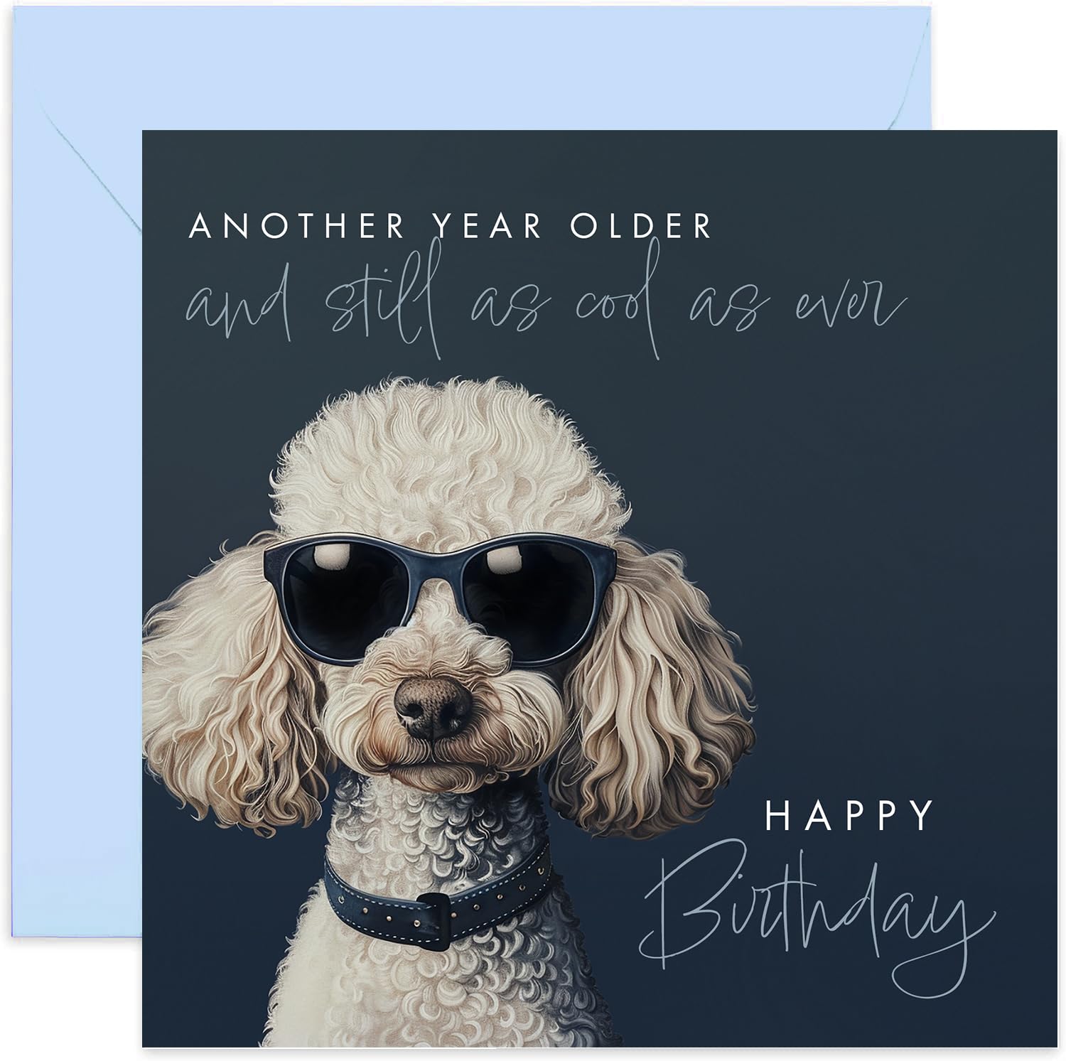 Old English Co. 'Another Year Older and Still as Cool as Ever' Funny Birthday Card for Him - Poodle Dog Birthday Card - Hilarious Birthday Card for Son, Dad, Grandson | Blank Inside Envelope