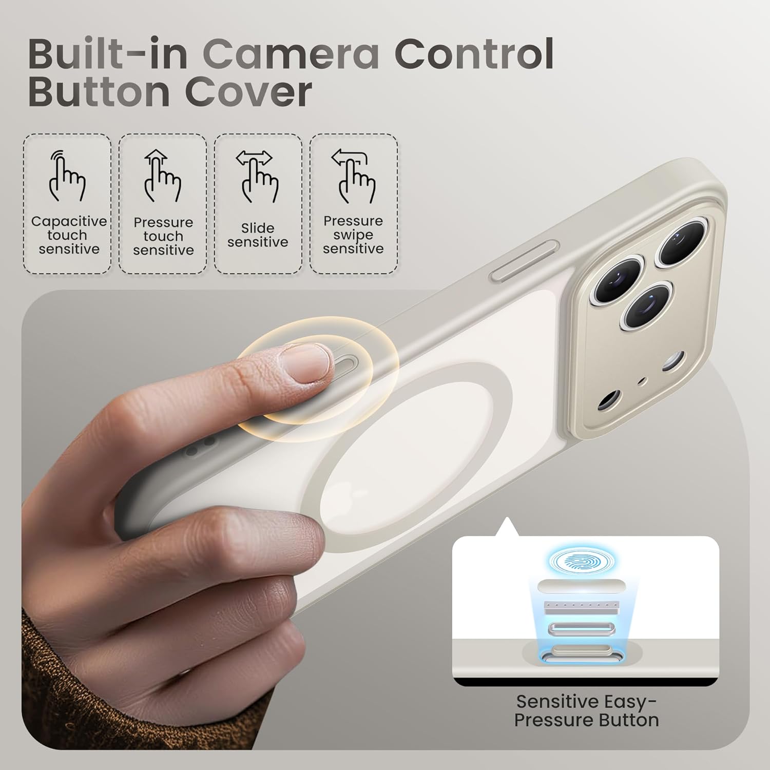 GolbinBox for iPhone 17 Pro Max Case with Stand,Compatible with MagSafe,[Camera Control][Military Drop Protection] Shockproof Slim Translucent Matte Phone Cover for iPhone 17 Pro Max 6.9",Stone - Image 5