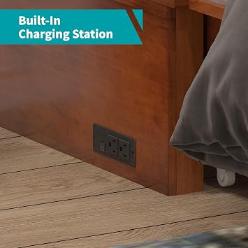 BALUS Murphy Bed, Queen Cabinet Bed with Tri-fold Memory Foam Mattress, Modern Adults Guest Room Murphy Chest Cube Beds with Built-in Charging Station and Storage Drawers for Bedroom Apartment, Cherry