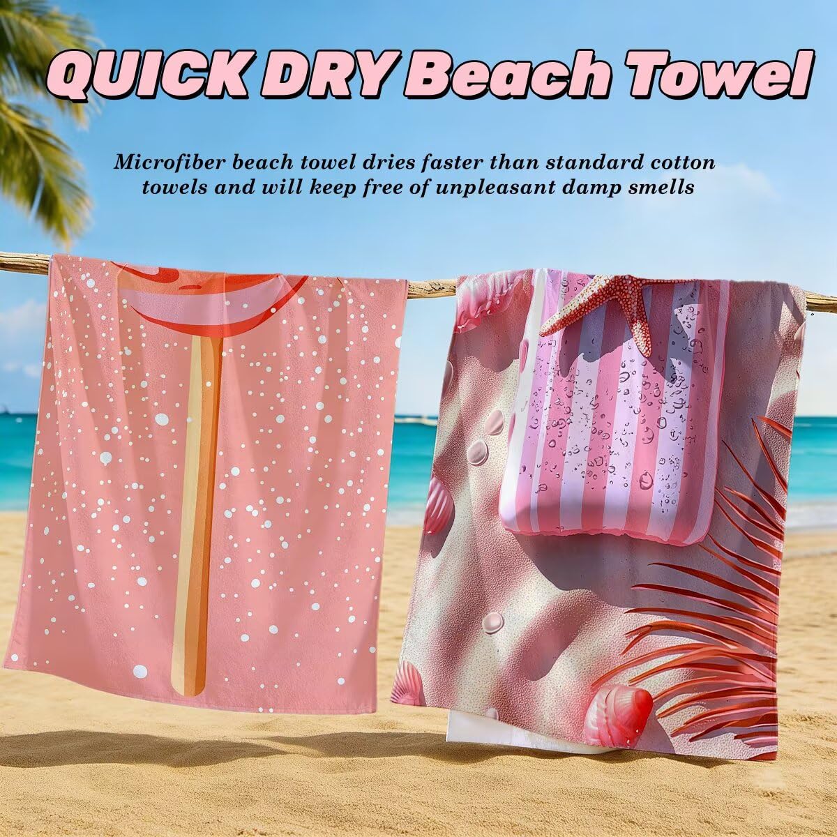 Juego de 2 Toalla Playa Grande 80x160 cm, Secado Rapido Toalla Microfibra Gimnasio, Antiarena Toallas de Playa Rosa, Grande Ligera Compacta Toallas Microfibra Mujer Hombre para Viaje Piscina -4044