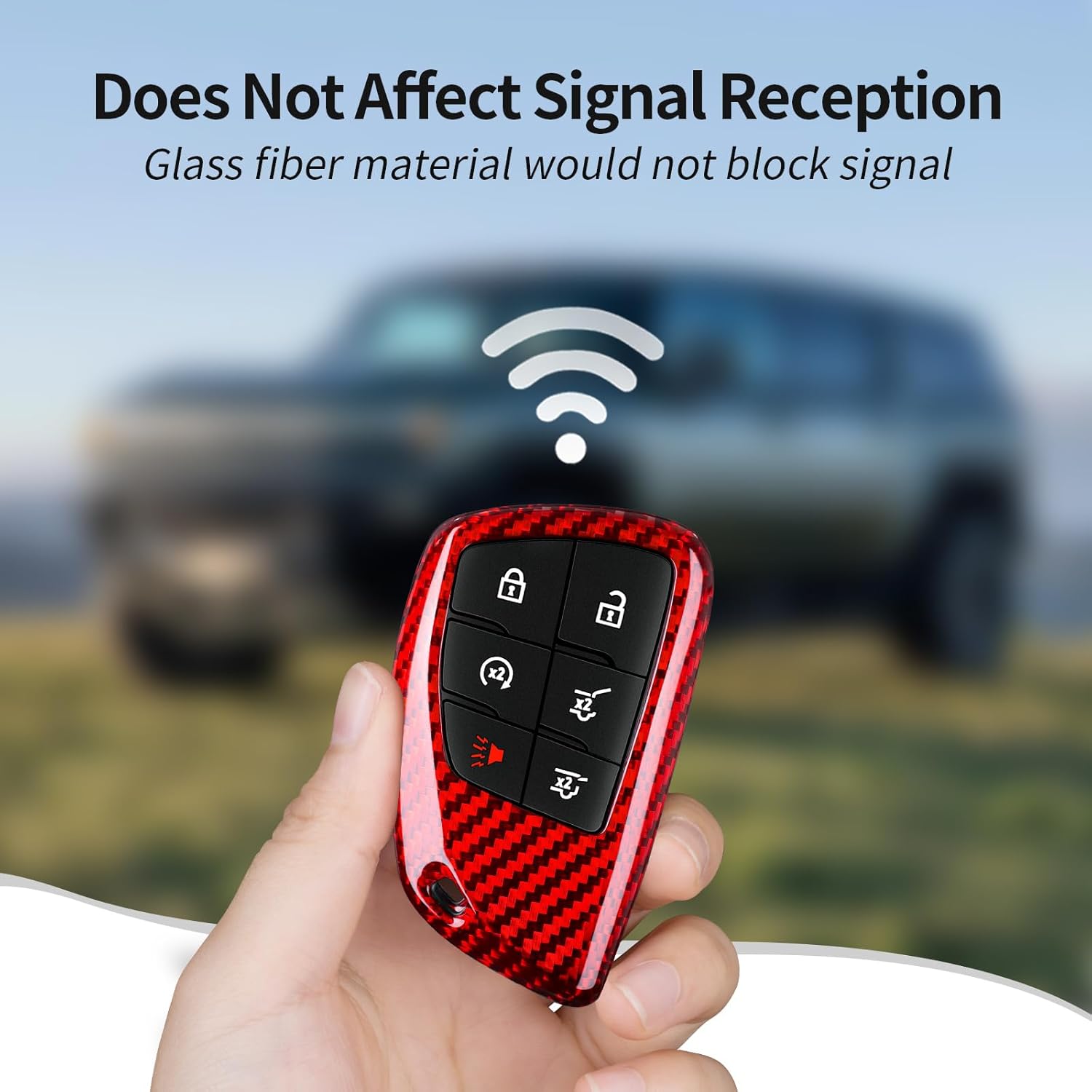 T-carbon Key Fob Cover Compatible with GMC Hummer with Keychain Real Glass Fiber Key Fob Case Protecotr Compatible with Hummer EV Pickup & SUV Smart Key Case 2022-2026(Red)