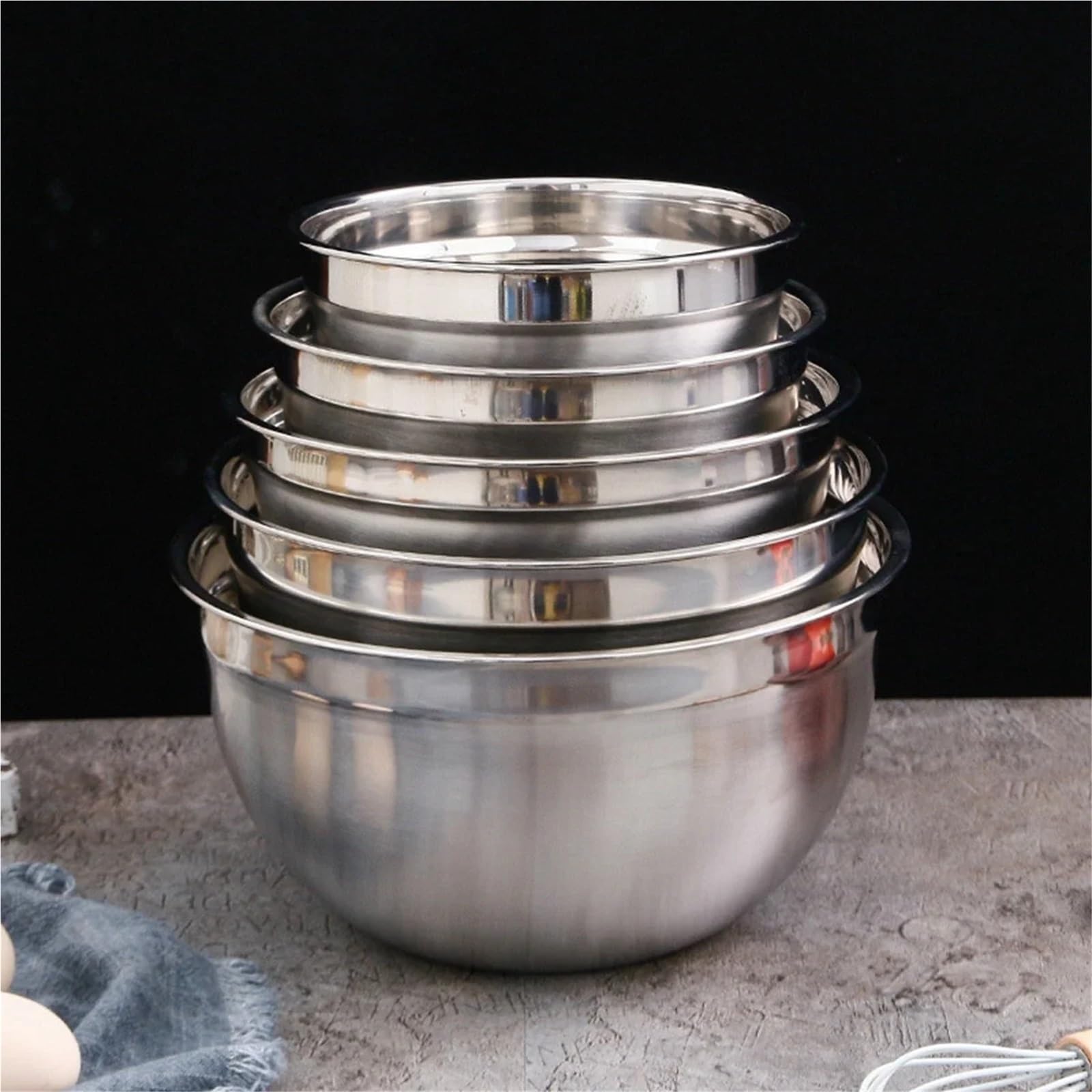 Bol De Acero Inoxidable Juego de 6 cuencos acero inoxidable for mezclar, for cocina, comedor, ensalada, for cocinar, hornear y almacenar alimentos(14-24cm)