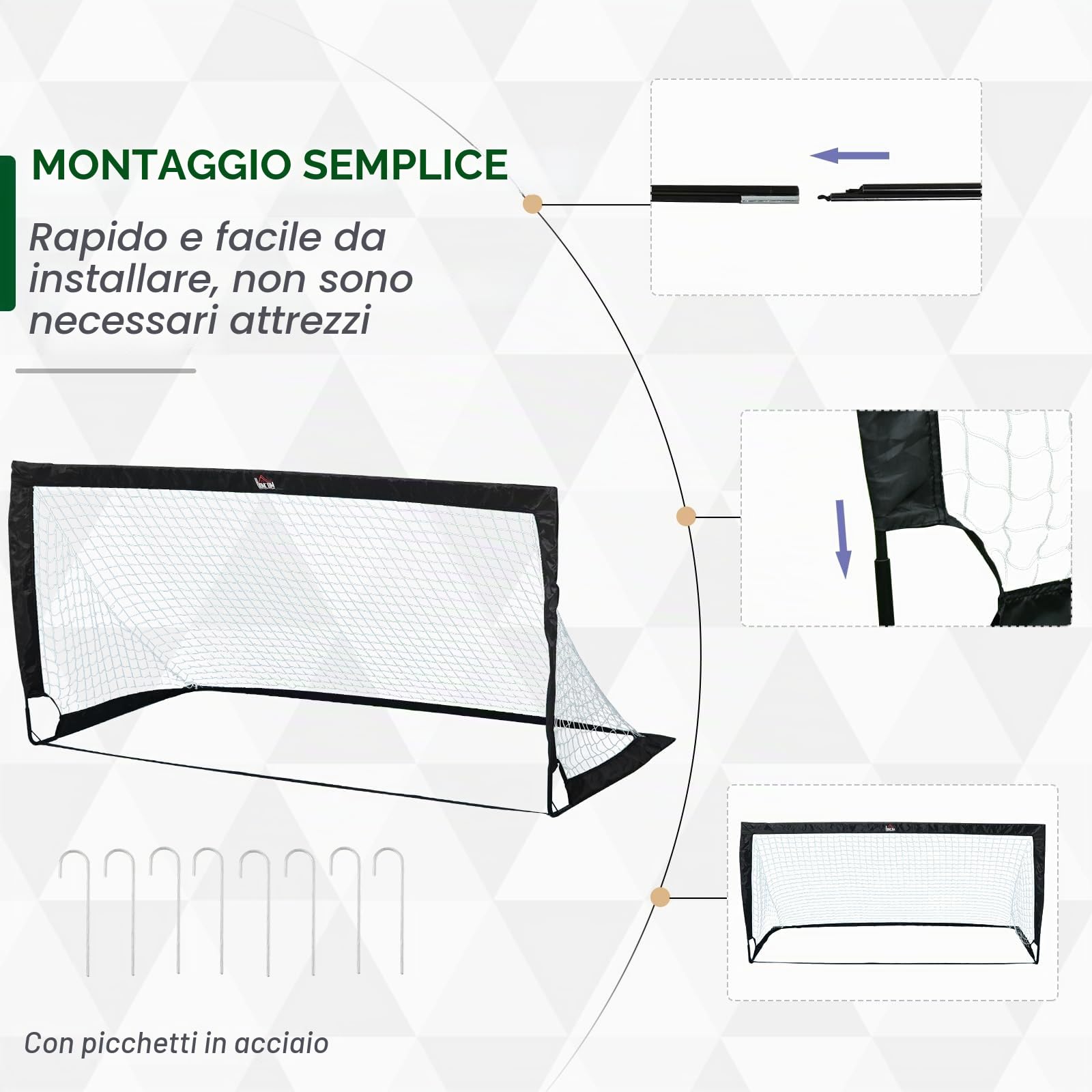 HOMCOM Set di 2 porte da calcio, pieghevoli, 183 x 90 x 90 cm, resistente alle intemperie, con borsa per il trasporto, per adulti, per il tempo libero, il giardino, l'allenamento