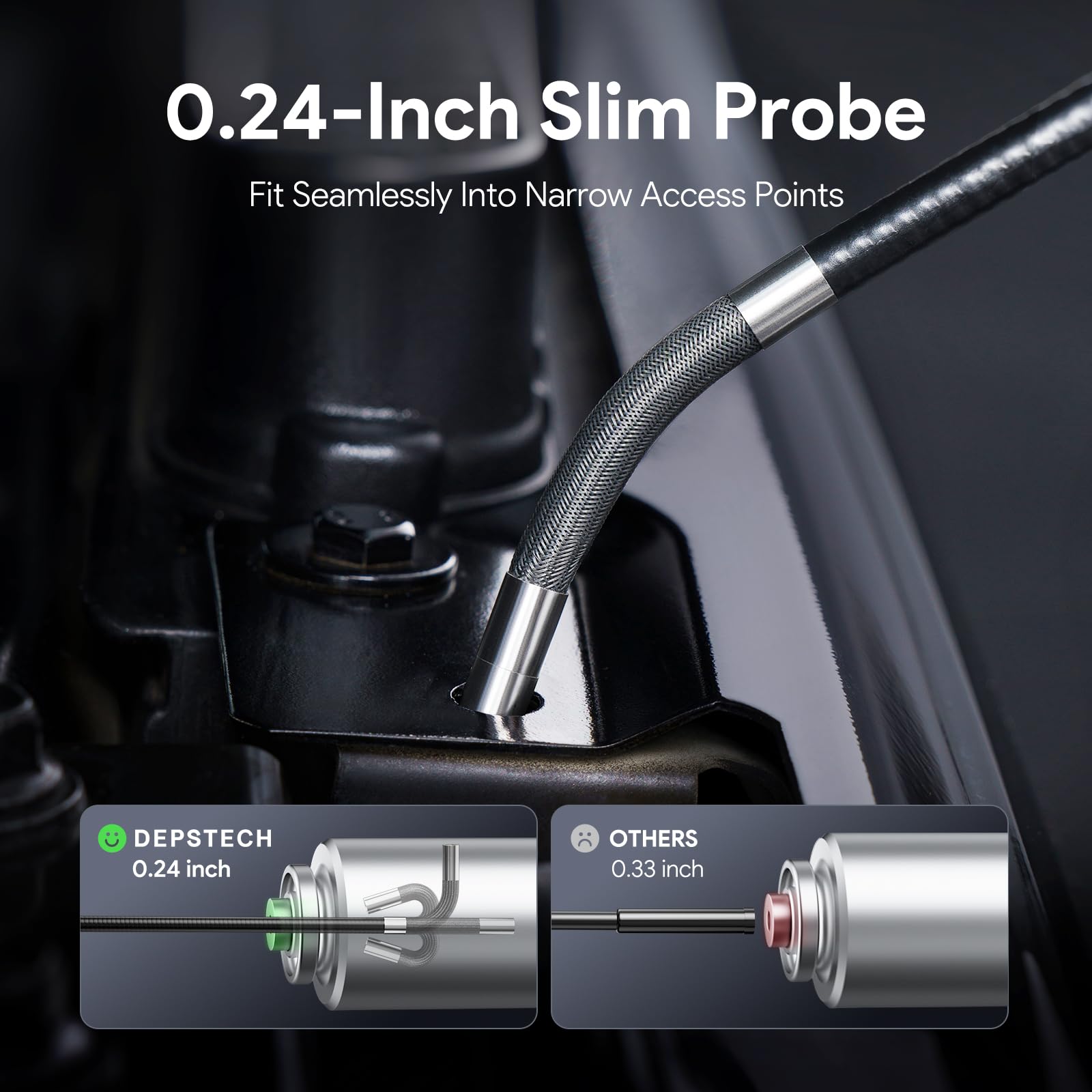 DEPSTECH Cámara Endoscópica con IPS 5", Cabezal 210 y Sonda Ultrafina 6.2mm | Boroscopio con Cable Semirrígido 1.5m, 8 LEDs Regulables y Impermeable IP67 para Inspección de Tuberías y Cavidades de Pared