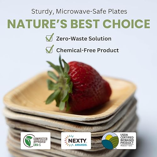 Miniatura 3 de Dtocs Platos de hoja de palma de 4 pulgadas cuadrados (50) – Platos de bambú pequeños de una sola porción aspecto desechable | Mini plato de cóctel,