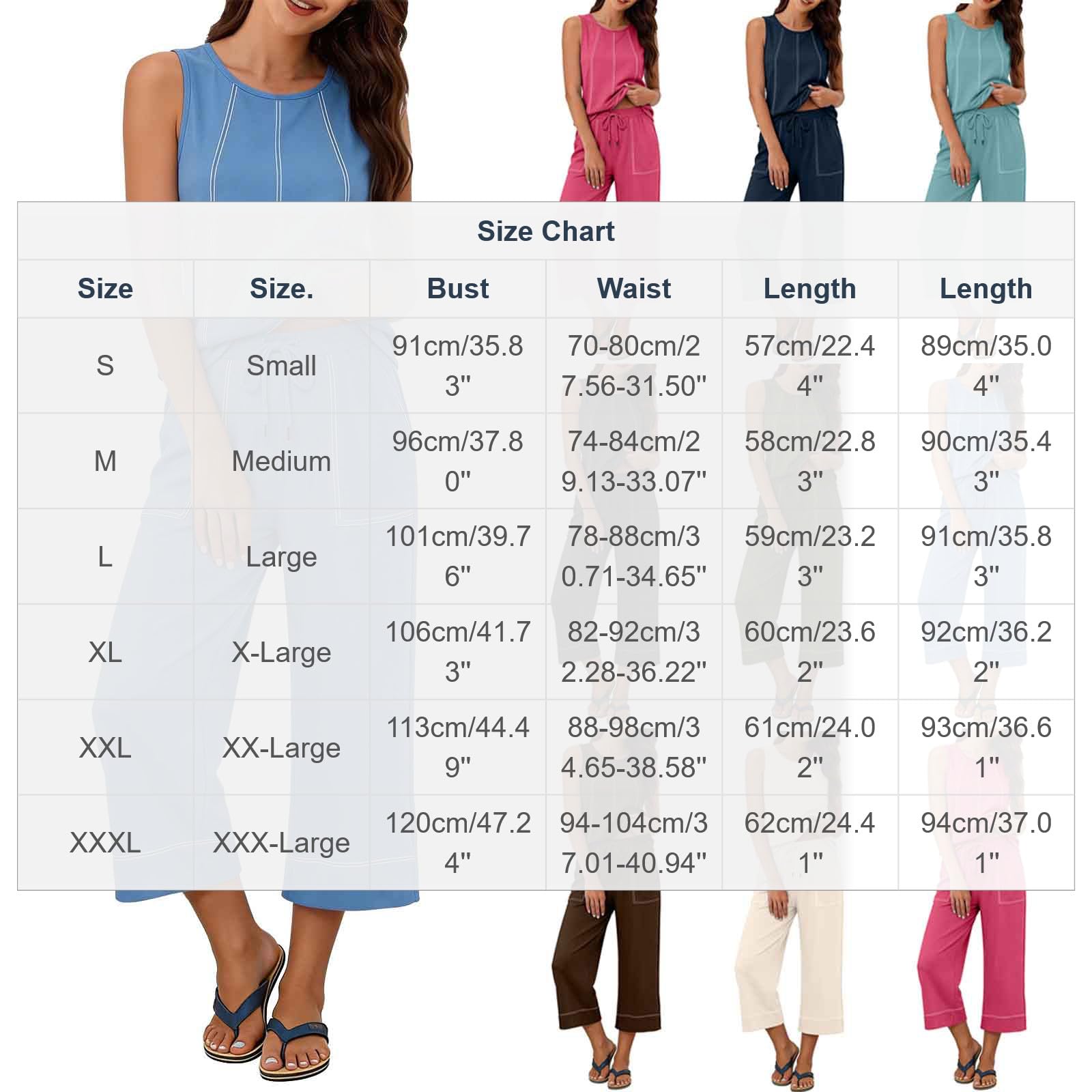 Traje de verano de dos piezas para mujer, sin mangas, monocolor, ropa de ocio, cómodo conjunto de camiseta y pantalones