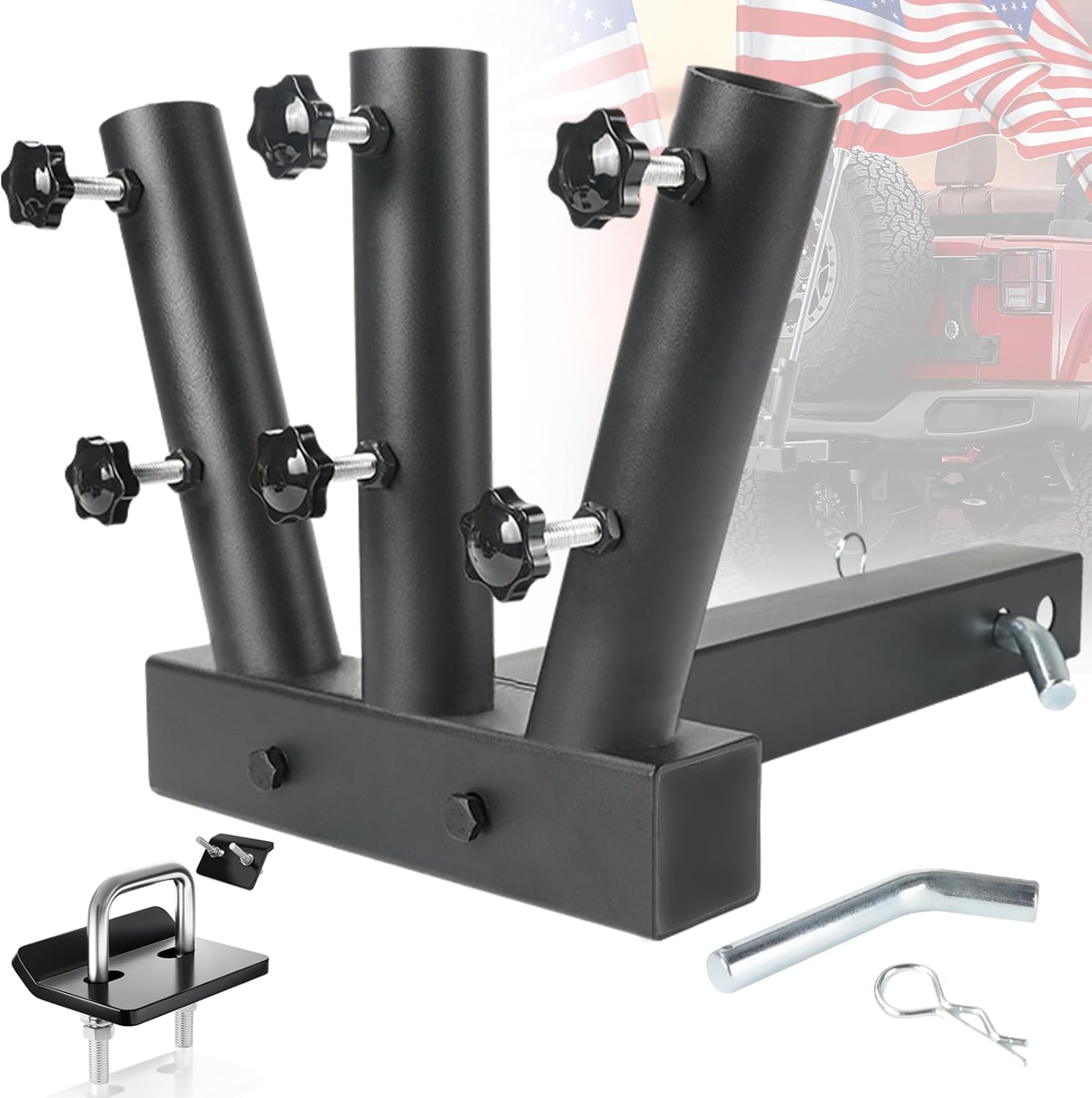 Hitch Mount Flagpole Holder Fits Standard 2" Trailer Hitch, Compatible with Jeep, Truck, SUV, RV, Pickup, Black