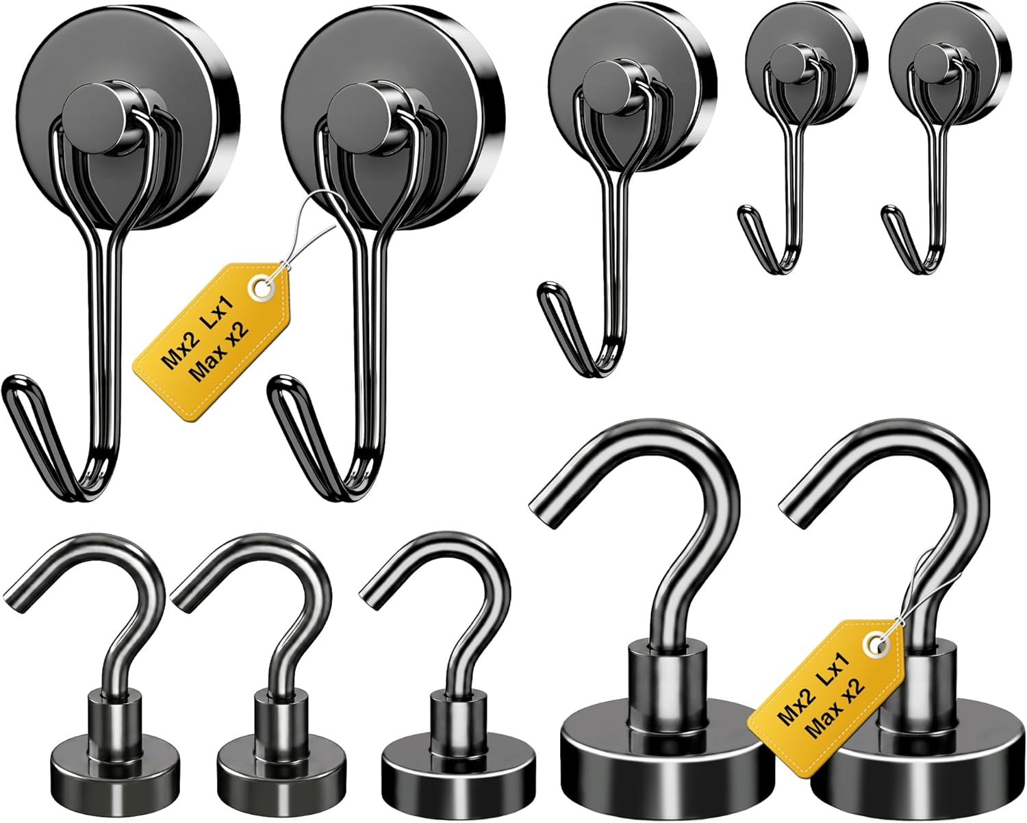 Tiergrade Magnetic Hooks, Medium 12-Pack Silver Heavy Duty Strong Magnet Hook for Refrigerator, Cruise Ship Cabin, Outdoor BBQ Grill, Kitchen & Garage (4 Swivel + 8 Fixed)