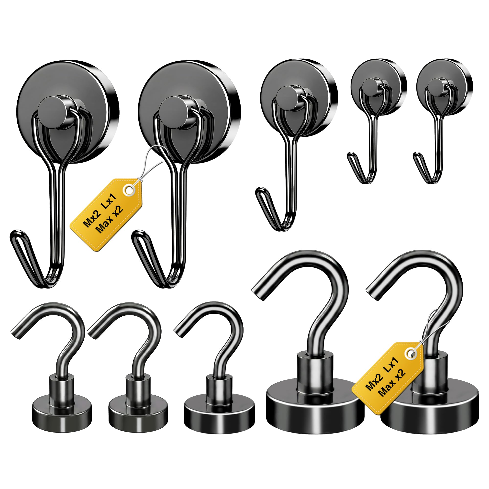 Mixed Sizes Magnetic Hooks, 2026 Cruise Cabin Ship Essentials Heavy Duty Strong Magnets Fridge Hanging for Classroom Kitchen Garage Grills Home, 10 Pack Black (Medium 4 + Large 2 + Max 4)-image-0