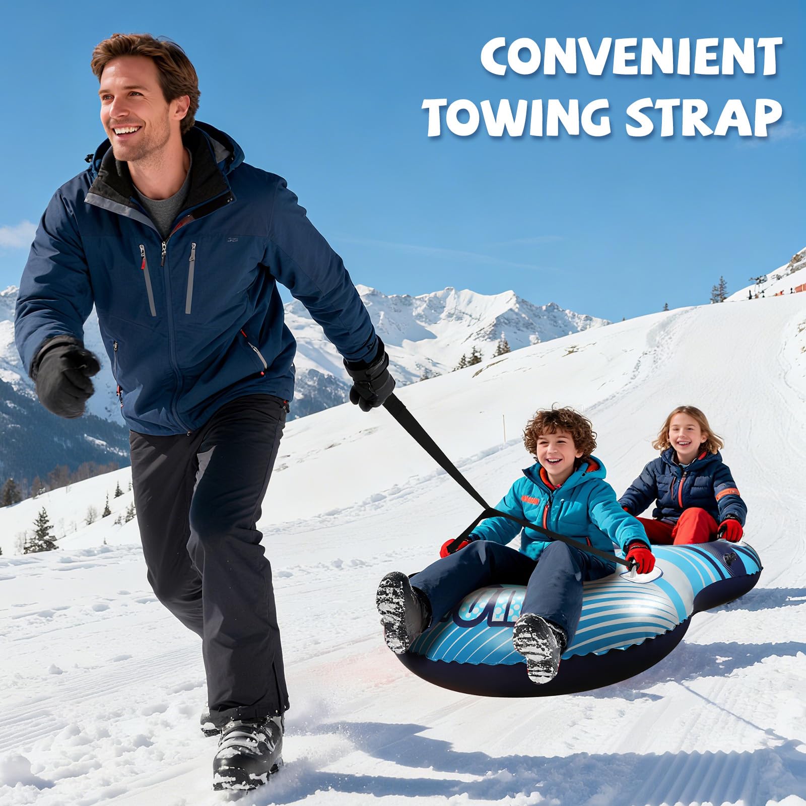 Tube à neige avec corde de remorquage remorquable, luge gonflable robuste pour enfants et adultes de qualité supérieure résistante à l'abrasion pour l'hiver et l'extérieur, kit double patch