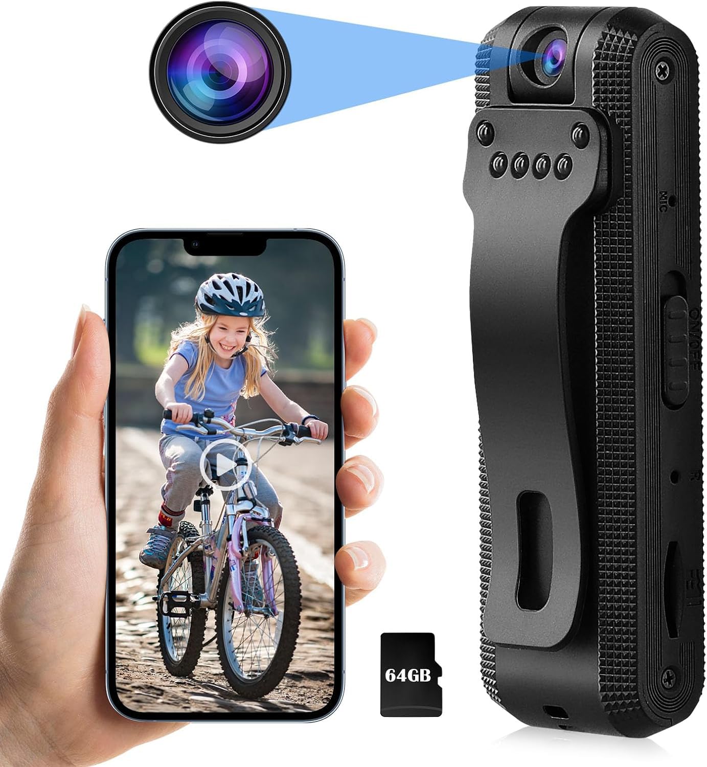 UPROZIL Body Camera,Body Cameras with Audio and Video,HD 1080P Body Cam with Night Vision,Small Camera with 32GB Memory Card for Walking Home Office Meeting Bike Hiking