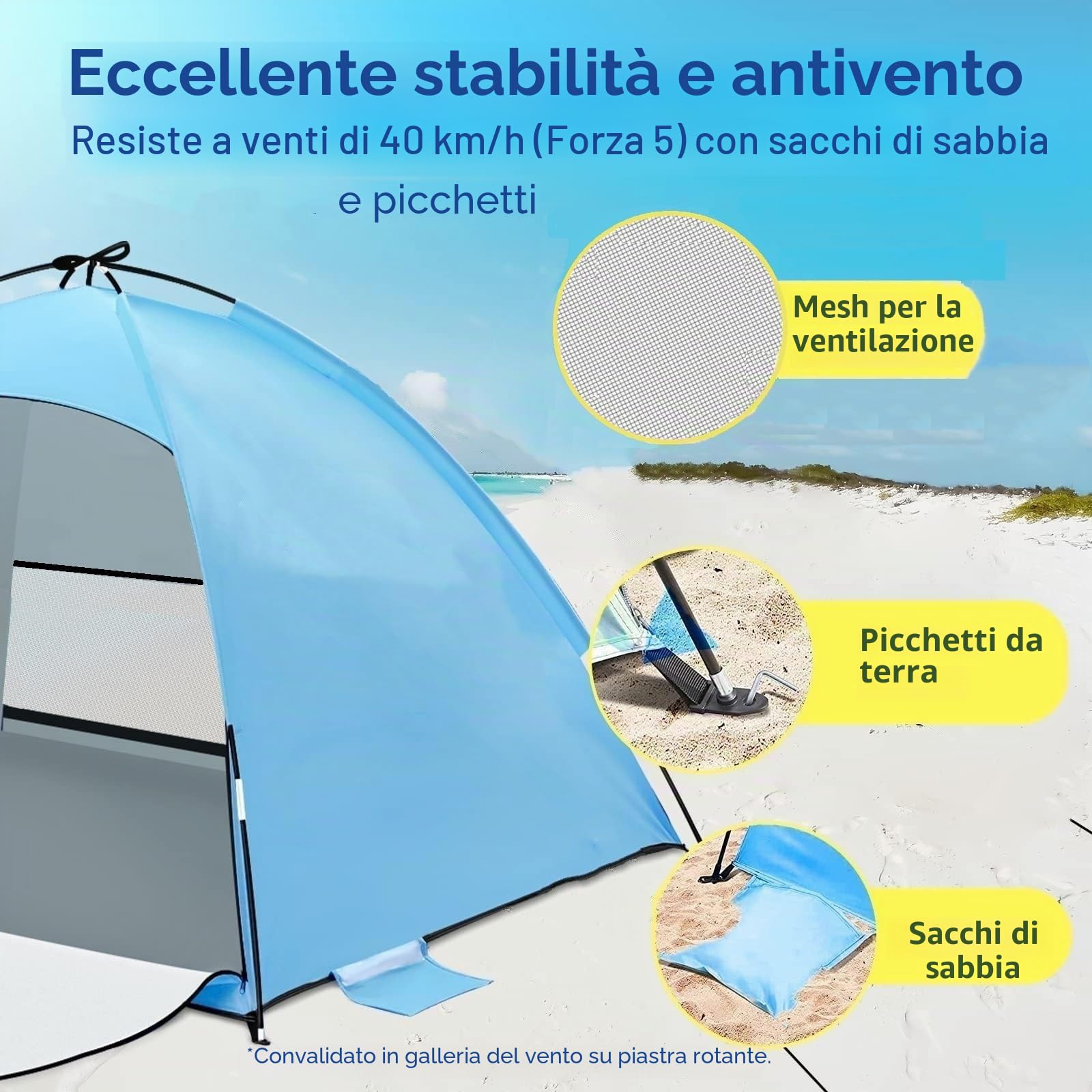 Tenda da Spiaggia Portatile per 2-4 Persone, Protezione Solare UPF 50+, Parasole Leggero e Facile da Montare con Trasporto