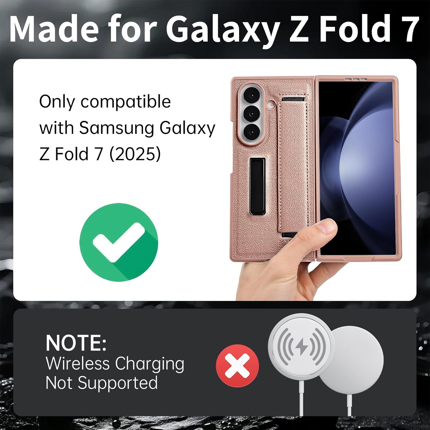 ​​for Samsung Galaxy Z Fold 7 Slim Case with Wrist Strap & Multi-Angle Stand, Built-in Screen Protector Shockproof Full Body Drop Fall Protection - Gold
