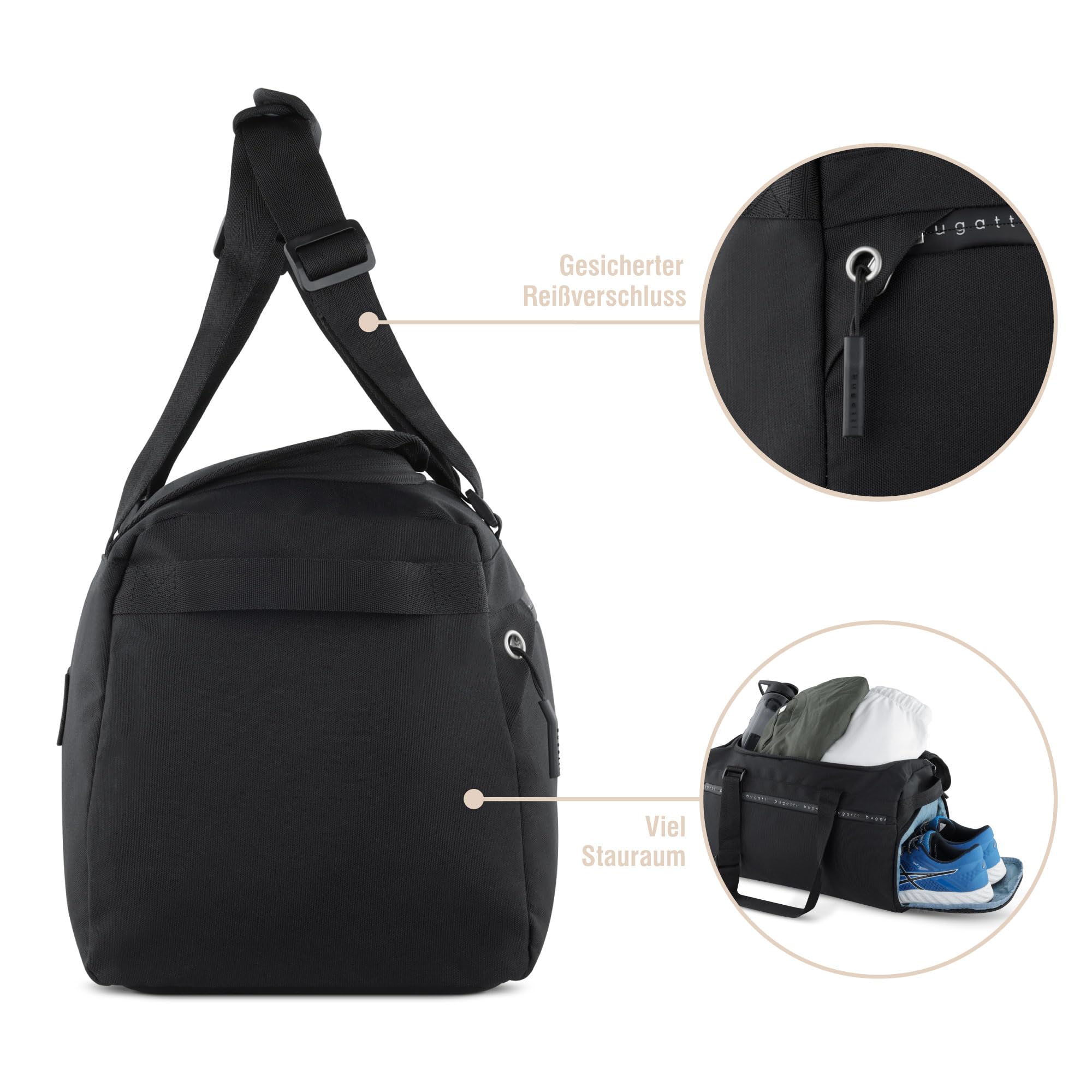 bugatti Passion “Pure” Sport- und Reisetasche 30L, Weekender aus recyceltem PET in schwarz