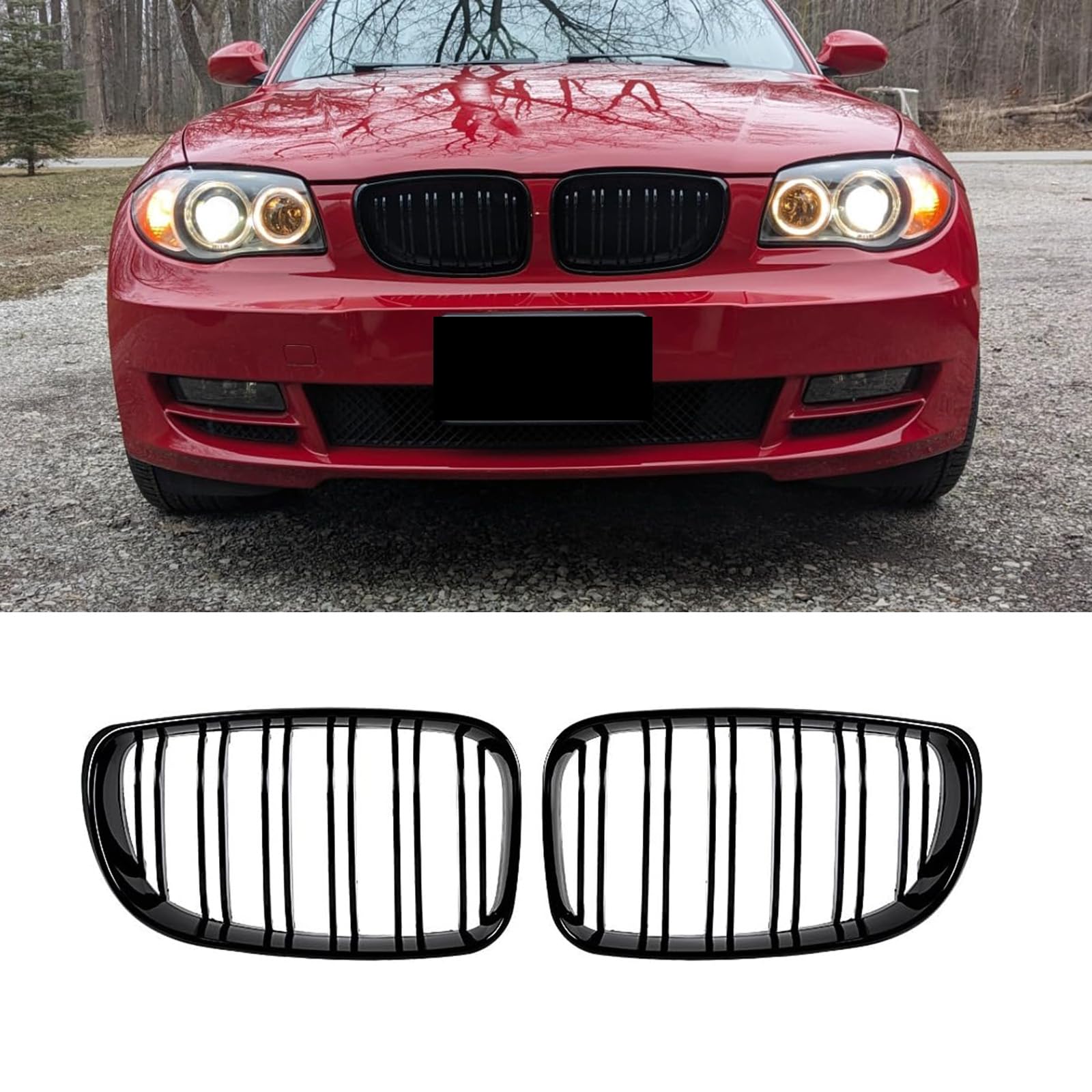 Grille De Calandre Sport Double Rein Noir Brillant Pour BMW Série 1 E81 E82 E87 E88 - YIUBCZOQI 2008-2011