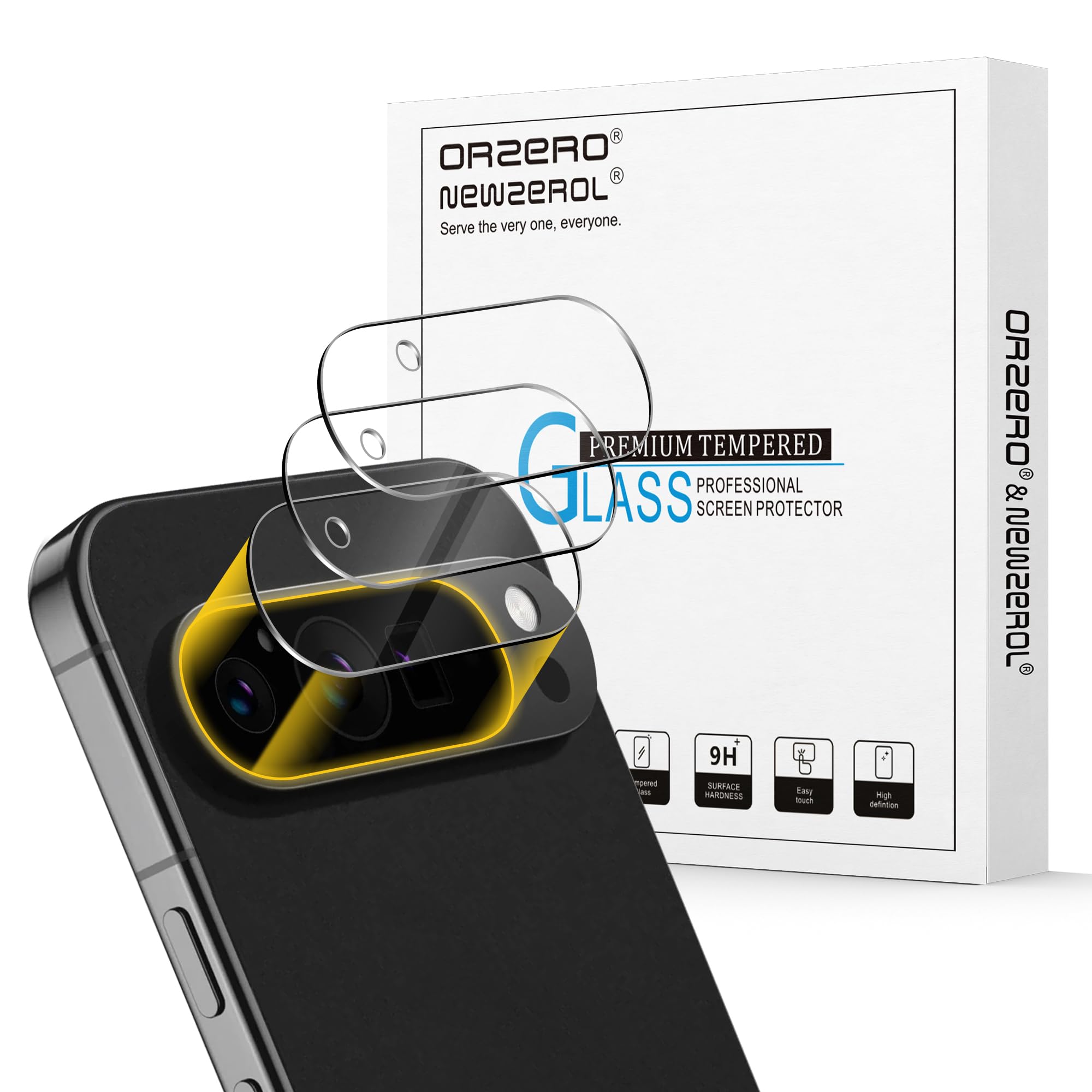 Orzero Camera Lens Protector Compatible with Google Pixel 9 Pro XL, Tempered Glass, 9 Hardness High Definition Microphone Cutout, Case Friendly, Anti-Scratch, Bubble Free, 3 Pack