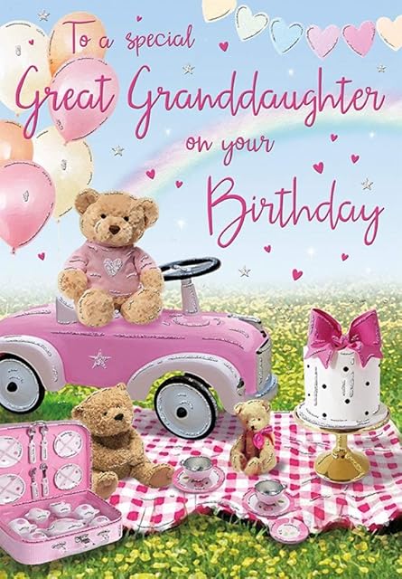 Birthday Card Great Granddaughter - 9 x 6 inches - Regal Publishing, pink|brown|green|blue|white
