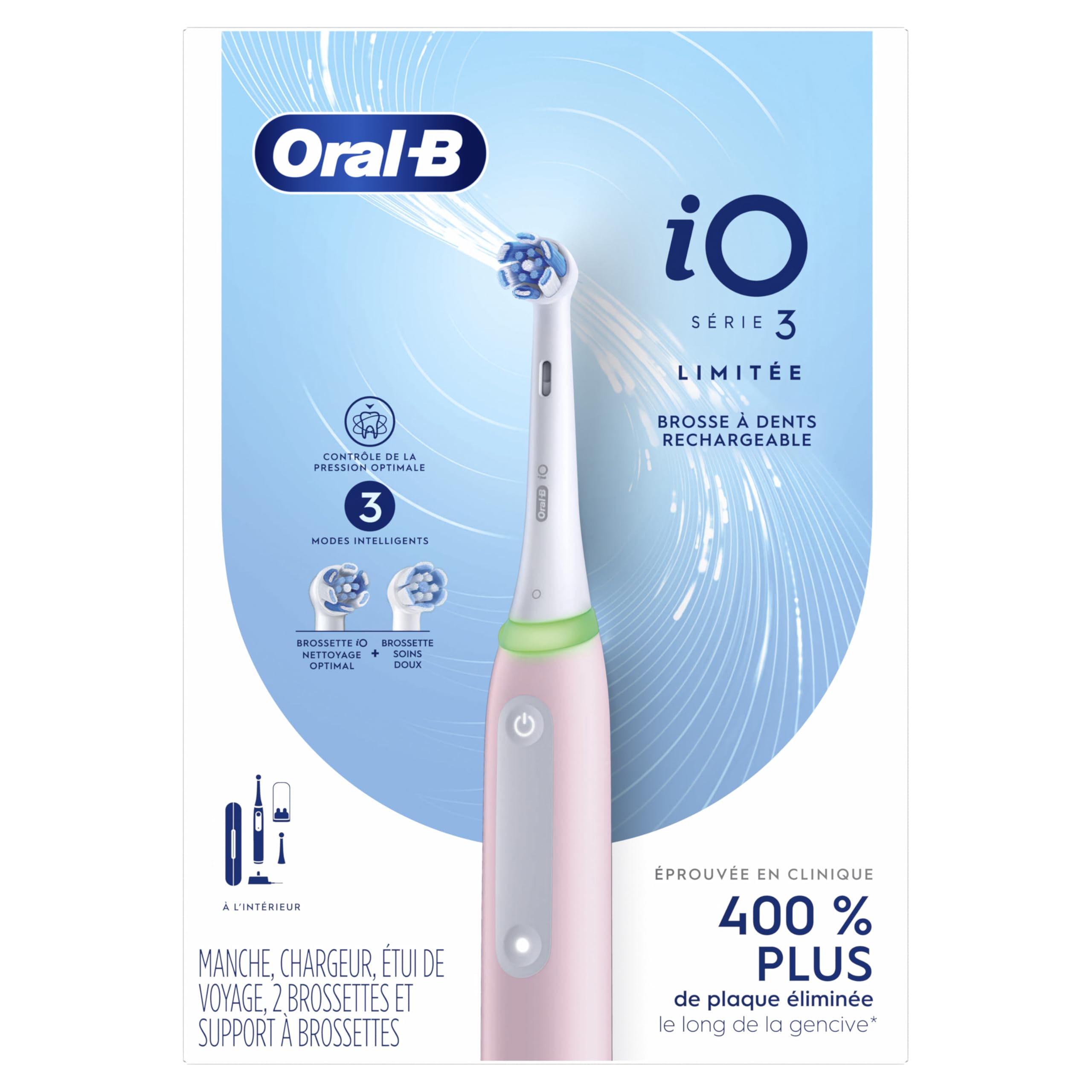 Oral-B iO Brosse à Dents Électrique Série 3 Limited avec (2) Têtes de Brosse à Dents Rechargeable Rose Azalée