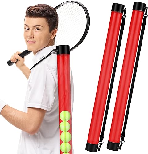 Lenwen 2 piezas de tubo de recogida de pelota de tenis con correa para el hombro, coleccionista de pelotas de tenis, soporte para pelota de tenis,