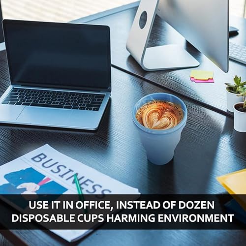 Miniatura 6 de Taza de café de viaje, taza plegable, vaso aislado, batido con tapa, silicona reutilizable para llevar, plegable, de silicona, plegable, agua fría y