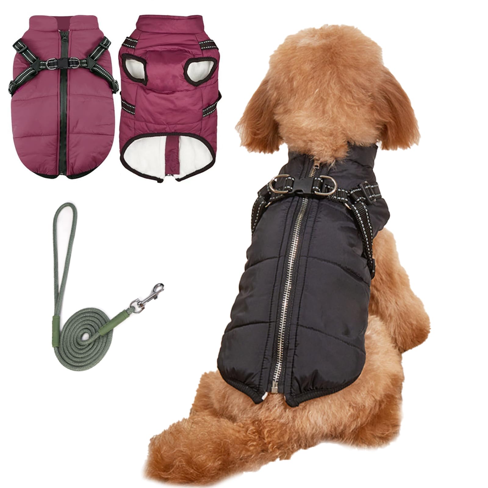 Veste pour chien contre le froid imperméable noire avec harnais 5XL