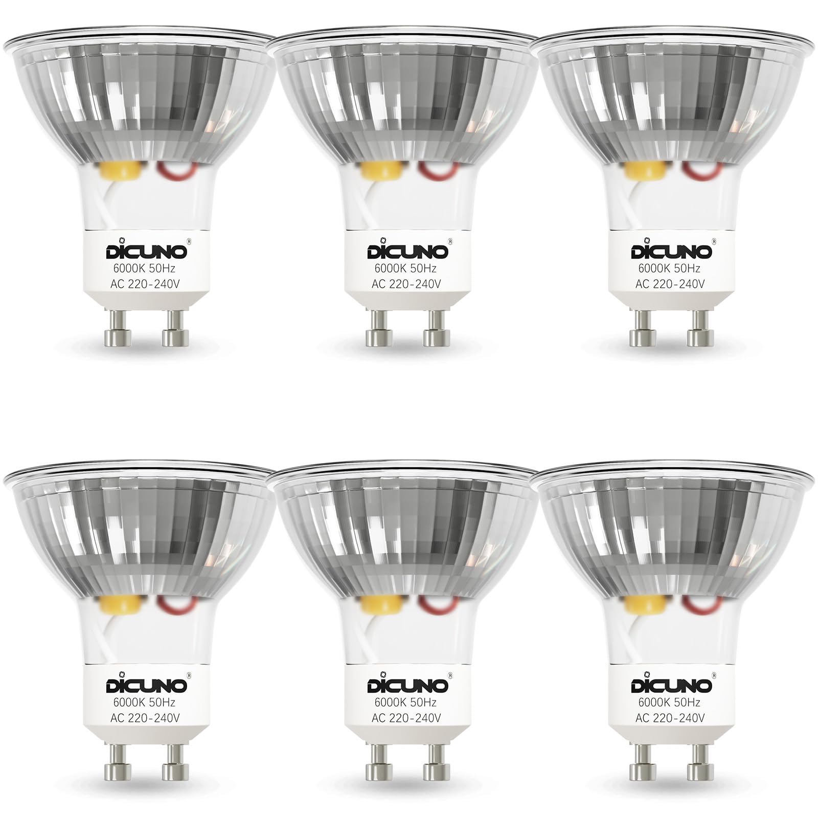 DiCUNO GU10 LED Bulbs Cool White 6000K, 40W Equivalent, 5W, 430LM, 120°Wide Beam Angle, Non-Dimmable LED Spotlight Bulbs for Recessed and Track Lighting 6 Packs