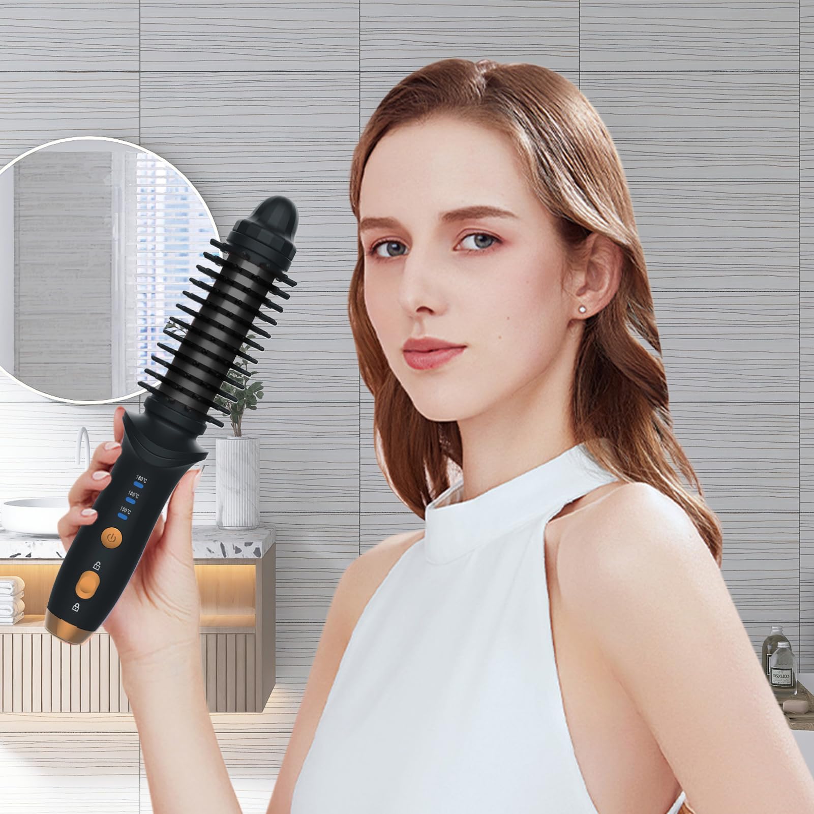Spazzola arricciacapelli ricaricabile, strumento elettrico riscaldato rotondo con setole in nylon per casa, viaggi, hotel, dormitorio, viaggi d'affari