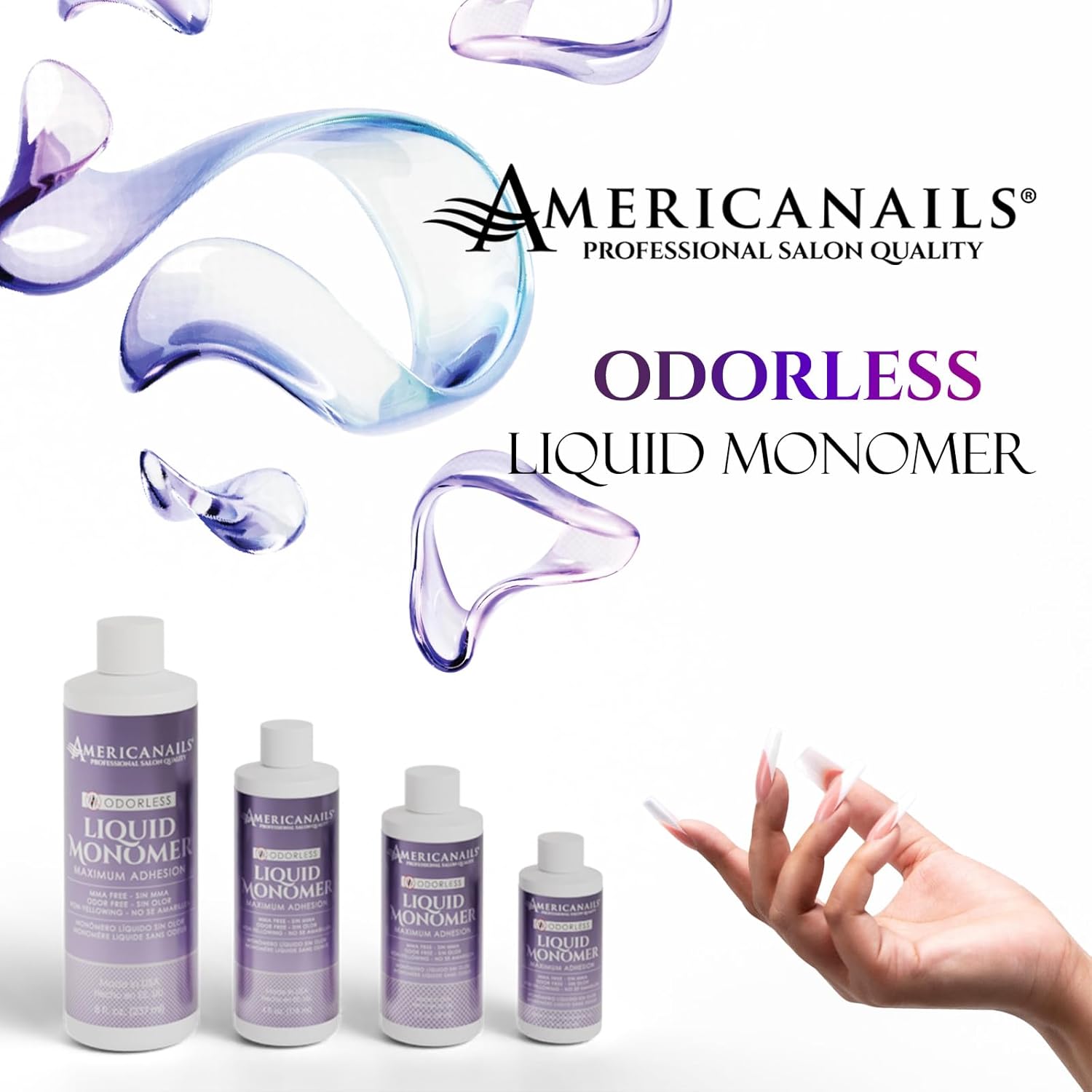 Americanails Nail Monomer Liquid - Maximum Adhesion Acrylic Liquid Monomer for Perfect Nail Enhancement - Liquid Acrylic Nail Monomer for Acrylic Powder - Odorless - Liquid Monomer 8oz