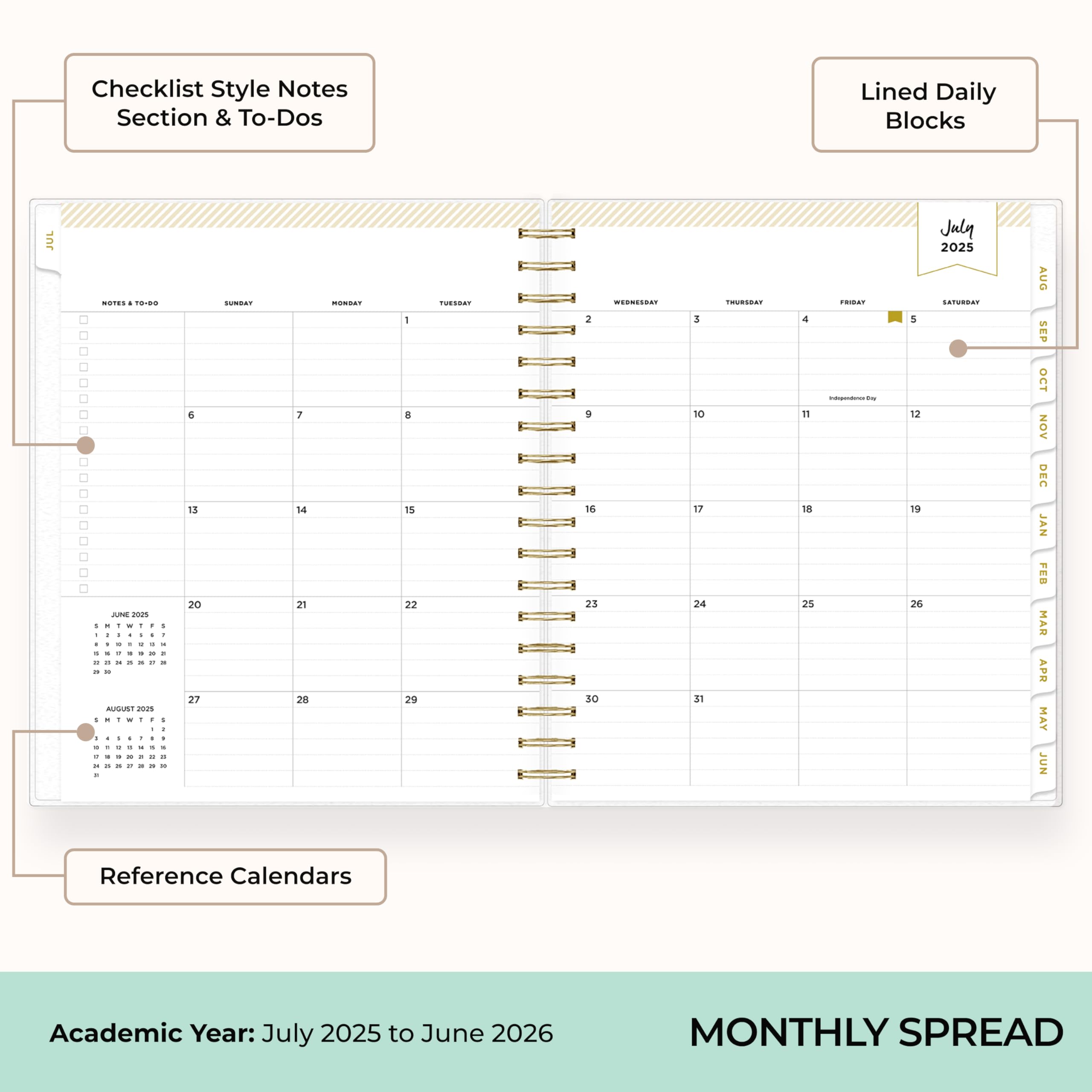 Blue Sky Day Designer - Calendario académico diario y mensual 2025-2026, julio de 2025 a junio de 2026, 8 x 10 pulgadas, cubierta flexible, pestañas laminadas, bolsillo de almacenamiento, incluye